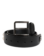 Black Leather Studded DG Metal Buckle Belt