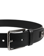 Black Leather Studded DG Metal Buckle Belt