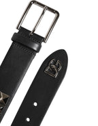 Black Leather Studded DG Metal Buckle Belt