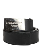 Black Leather Classic Metal Logo Buckle Belt