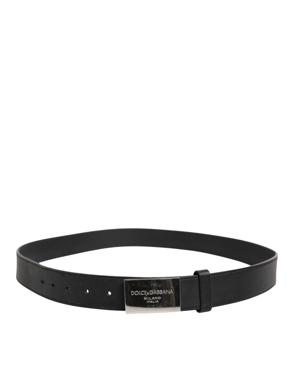 Black Leather Classic Metal Logo Buckle Belt