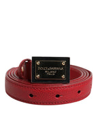 Red Leather Square Metal Buckle Cintura Belt