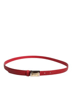 Red Leather Square Metal Buckle Cintura Belt