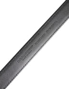 Black White Leather Silver Metal Buckle Belt