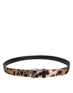 Brown Leopard Silver Metal Buckle Belt