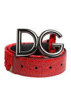 Red Viscose Silver DG Logo Metal Buckle Belt