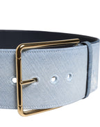 Two Tone Blue Denim Gold Metal Buckle Belt