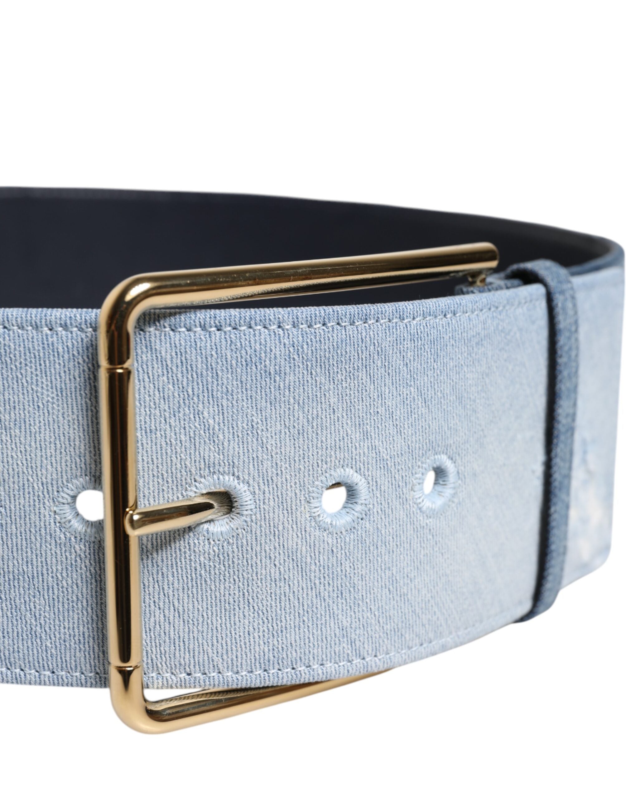 Two Tone Blue Denim Gold Metal Buckle Belt