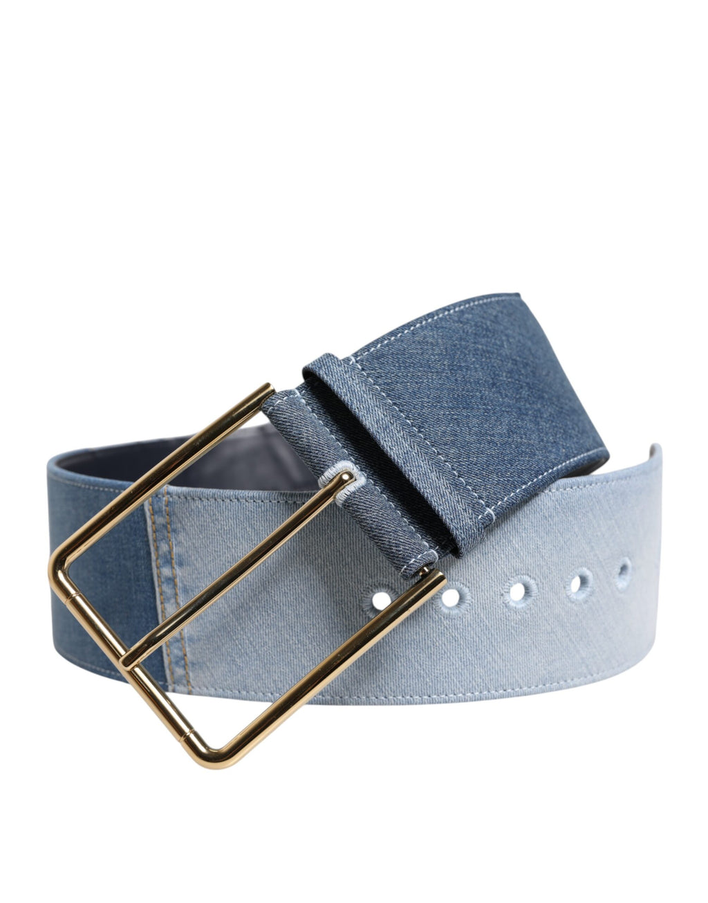 Two Tone Blue Denim Gold Metal Buckle Belt