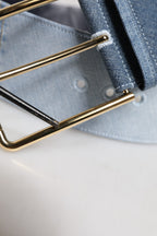 Two Tone Blue Denim Gold Metal Buckle Belt