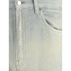 Blue Cotton Casual Pants