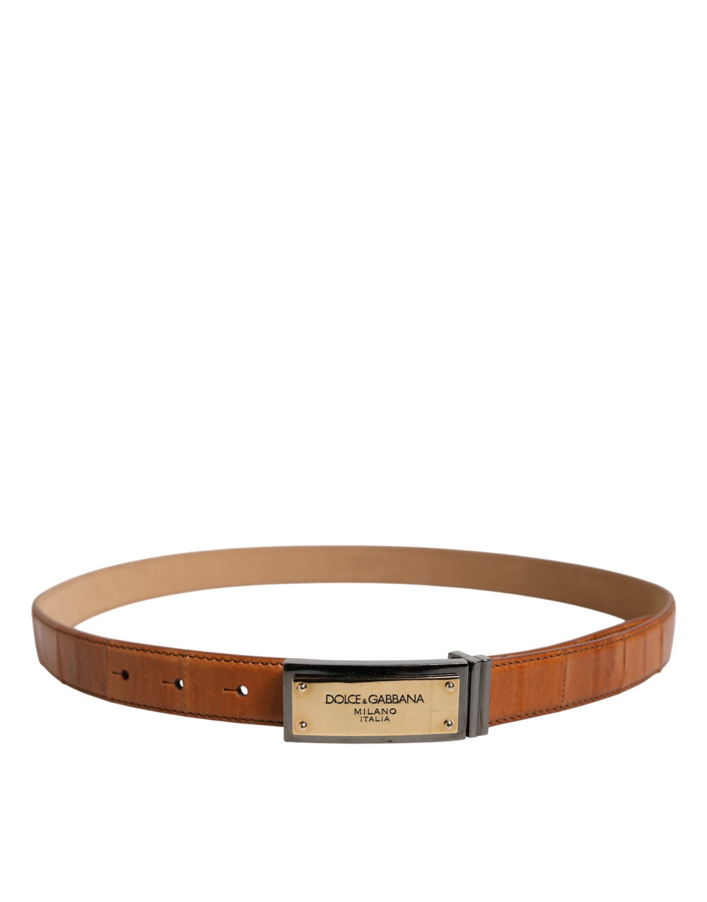 Browned Off Leather Gold DG Logo Buckle Belt