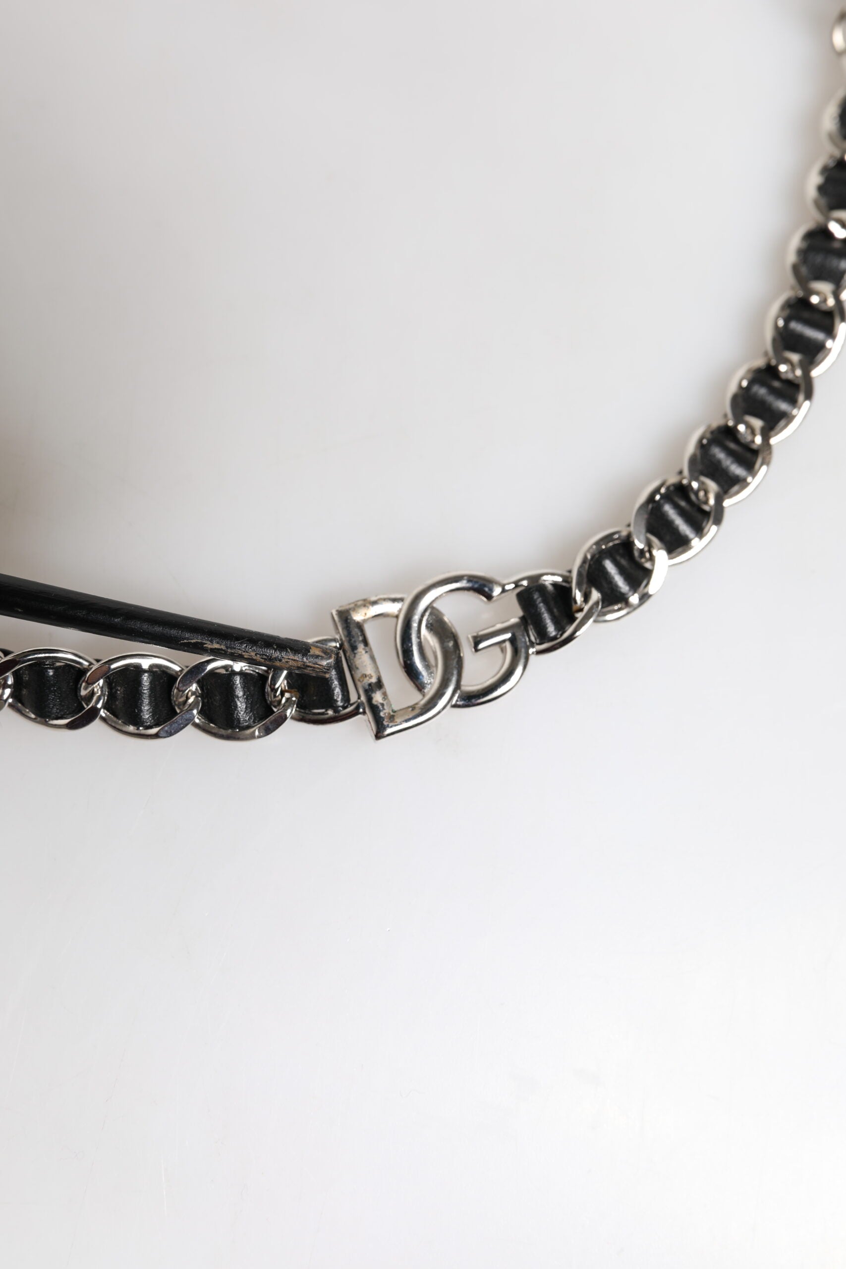 Black Leather DG Logo Chain Bag Shoulder Strap