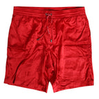 Red Nylon Drawstring Beachwear Shorts Swimwear