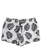 White Black Print Beachwear Shorts Swimwear