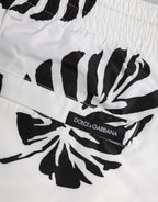 White Black Print Beachwear Shorts Swimwear