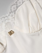 White Lace DG Logo Silk Dress Sleepwear