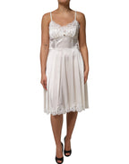 White Lace DG Logo Silk Dress Sleepwear
