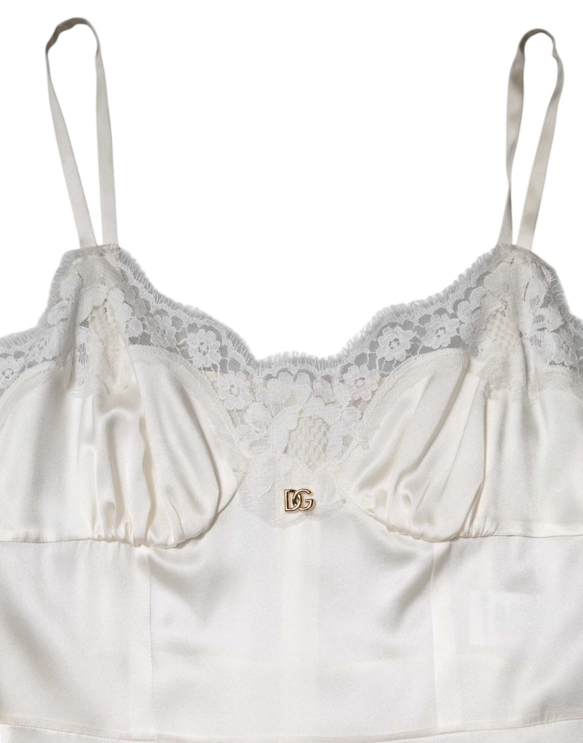 White Lace DG Logo Silk Dress Sleepwear