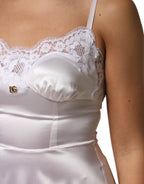 White Lace Gold DG Logo Silk Dress Sleepwear