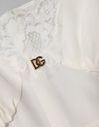 White Lace Gold DG Logo Silk Dress Sleepwear