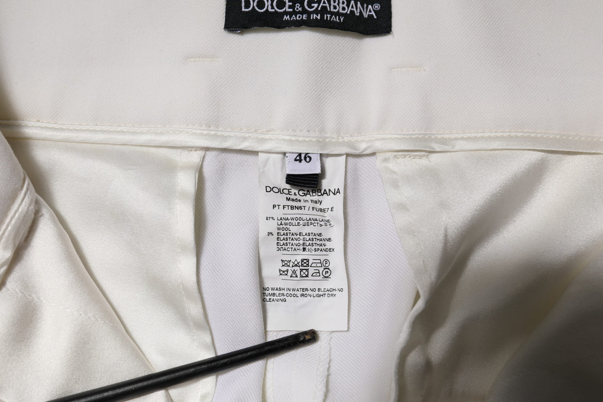 White Wool High Waist Tapered Pants
