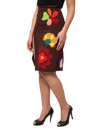 Brown Floral High Waist Side Slit Skirt
