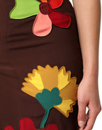 Brown Floral High Waist Side Slit Skirt