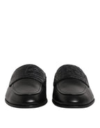 Black Calfskin Leather Slip On Loafers Shoes
