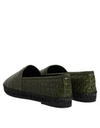 Green Exotic Leather Espadrilles Slip On Shoes
