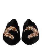 Black Velvet Embellished Loafer Slip On Shoes