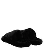 Black Polyester Velvet Slides Slipper Shoes