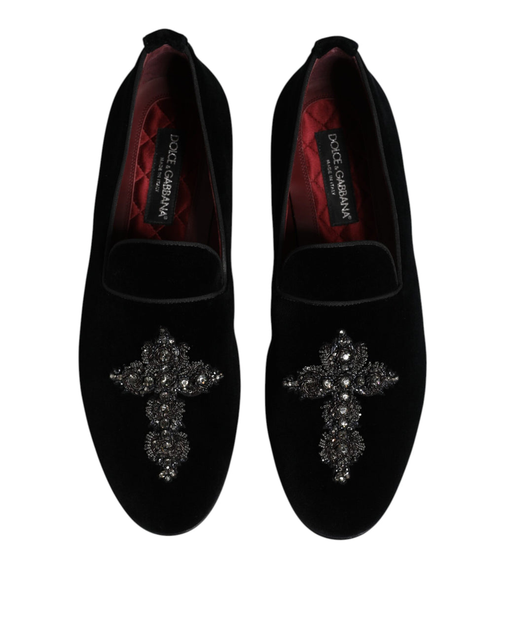 Black Velvet Embellished Loafer Slip On Shoes