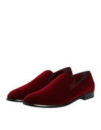 Red Cotton Velvet Slip On Loafers Formal Shoes
