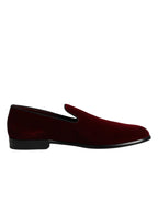 Red Cotton Velvet Slip On Loafers Formal Shoes