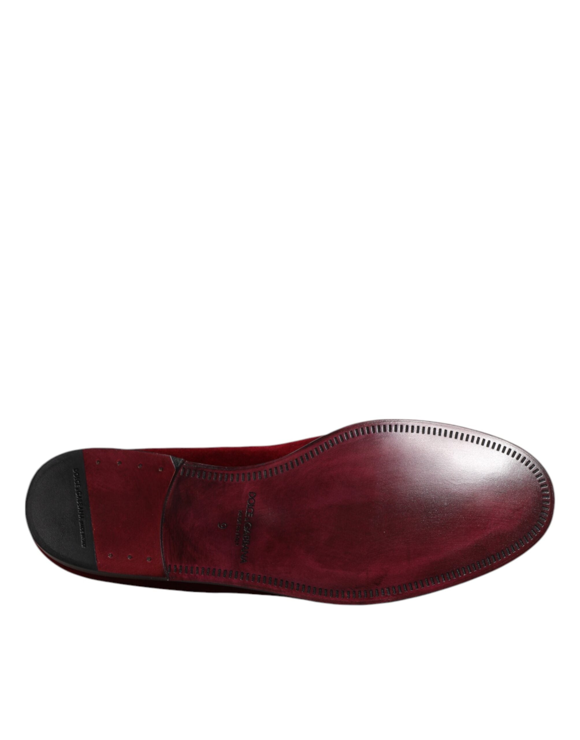 Red Cotton Velvet Slip On Loafers Formal Shoes