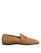 Brown Woven Raffia Slip On Loafers Shoes