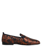 Black Jacquard Polyester Slip On Loafers Shoes
