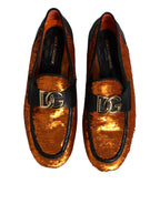 Orange Sequin Embellished Men Loafers Shoes