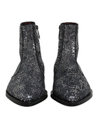 Dark Gray Cotton Sequined Chelsea Boots Shoes