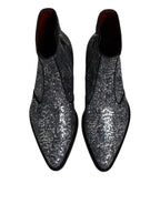 Dark Gray Cotton Sequined Chelsea Boots Shoes