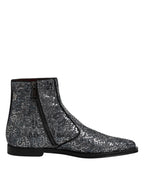 Dark Gray Cotton Sequined Chelsea Boots Shoes