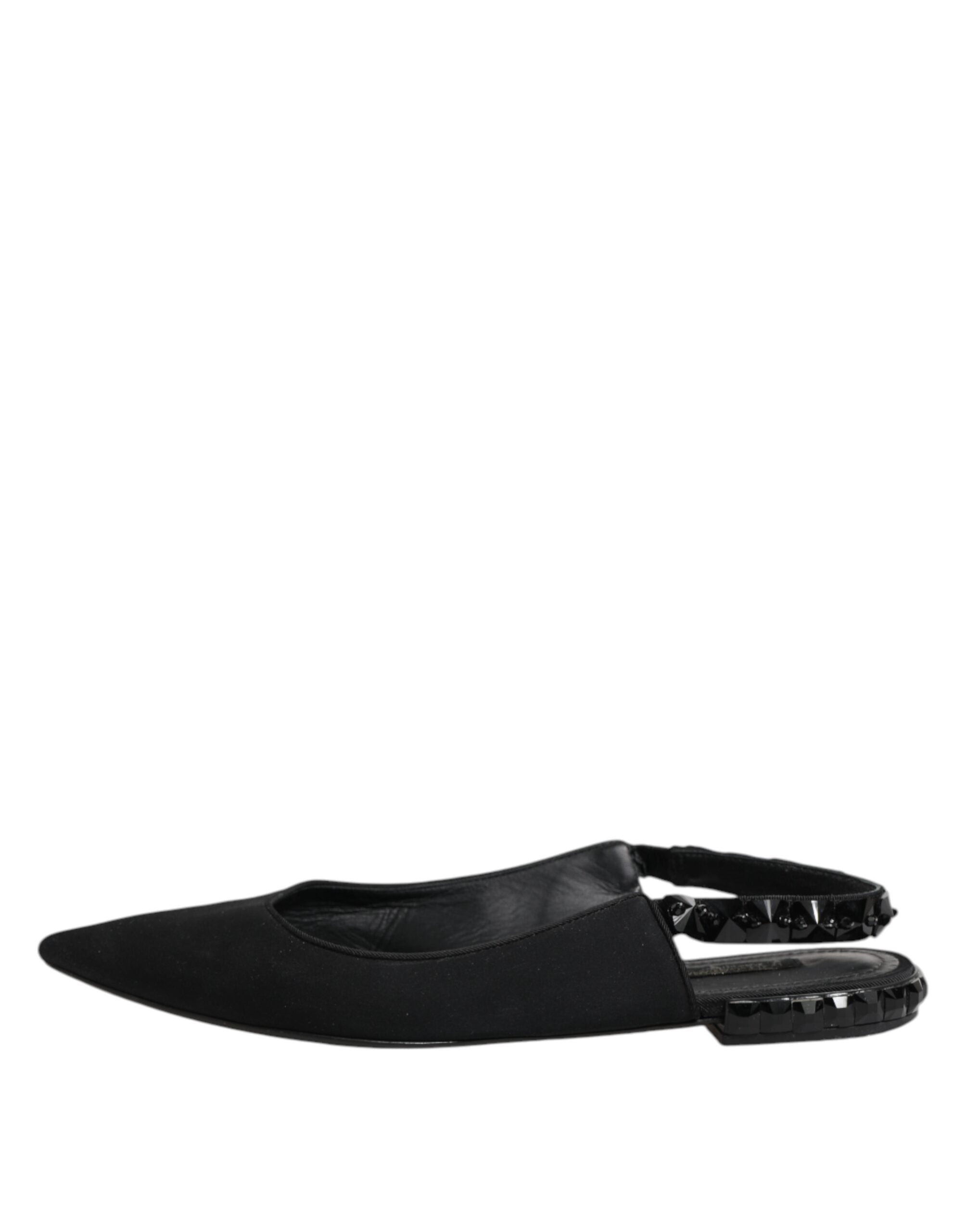 Black Crystal Charmeuse Slingback Shoes