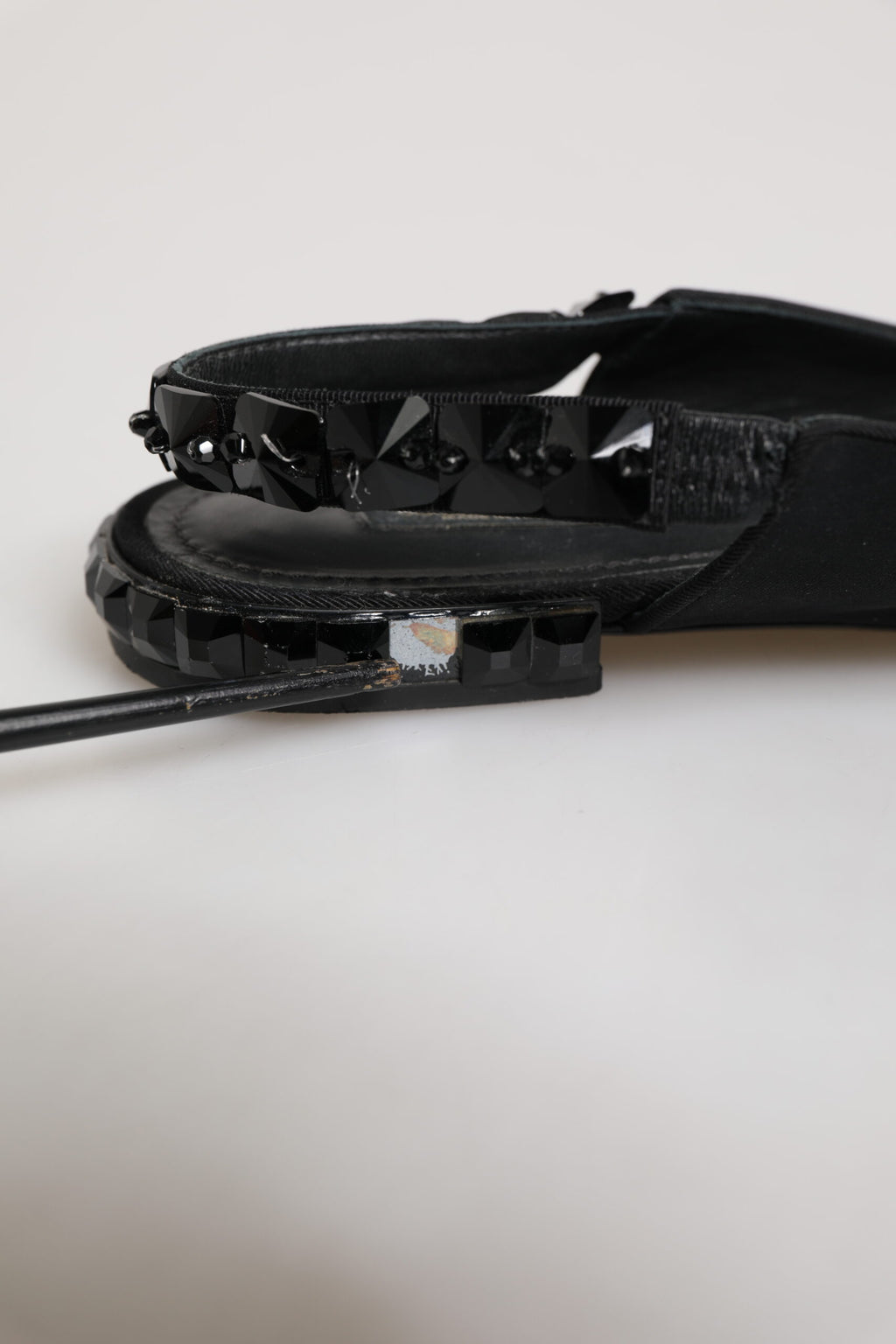 Black Crystal Charmeuse Slingback Shoes