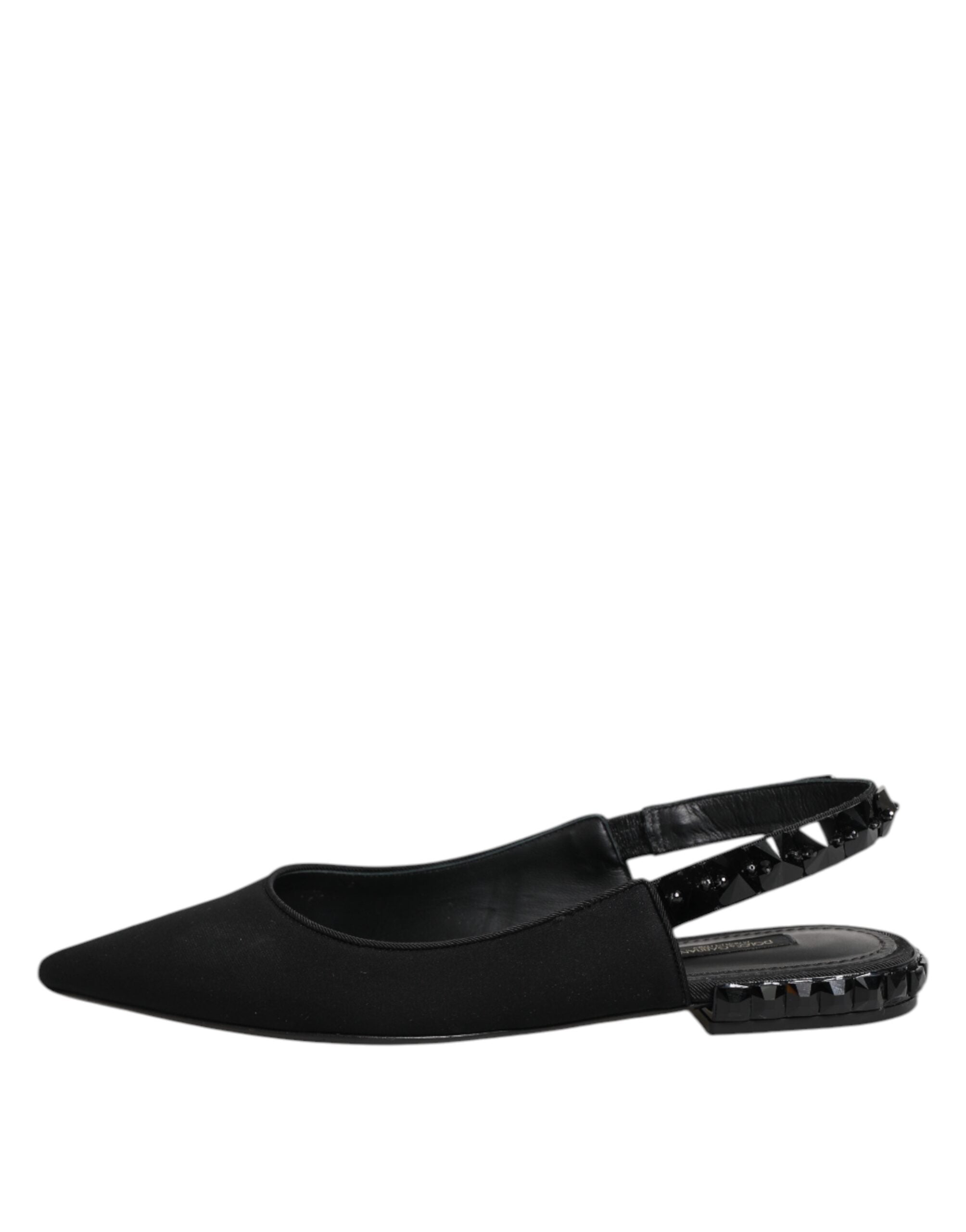 Black Crystal Charmeuse Slingback Shoes