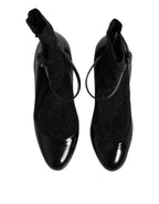 Black Leather Lace Socks Heels Pumps Shoes