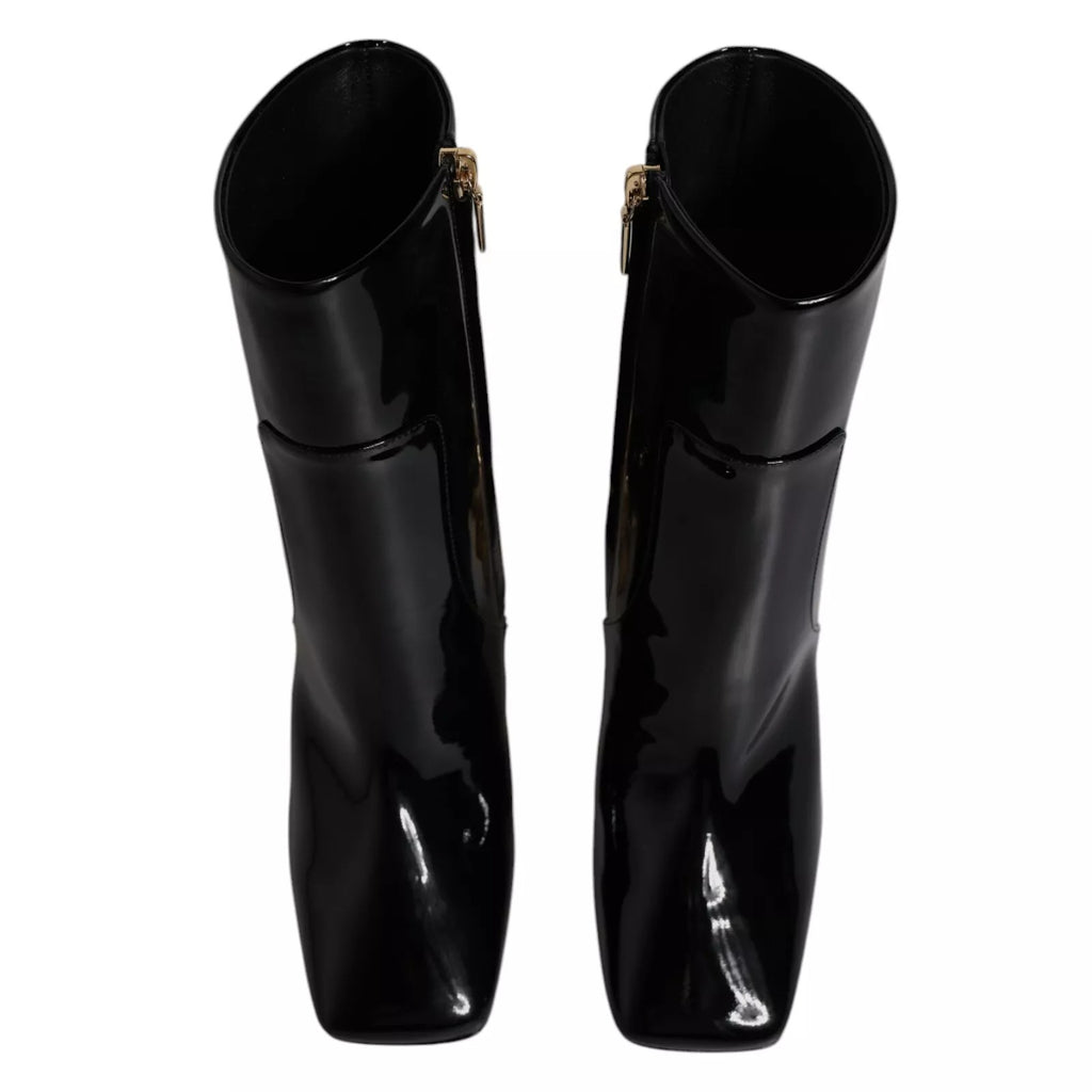 Black Jackie Leather Mid Calf Boots Shoes