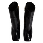 Black Jackie Leather Mid Calf Boots Shoes