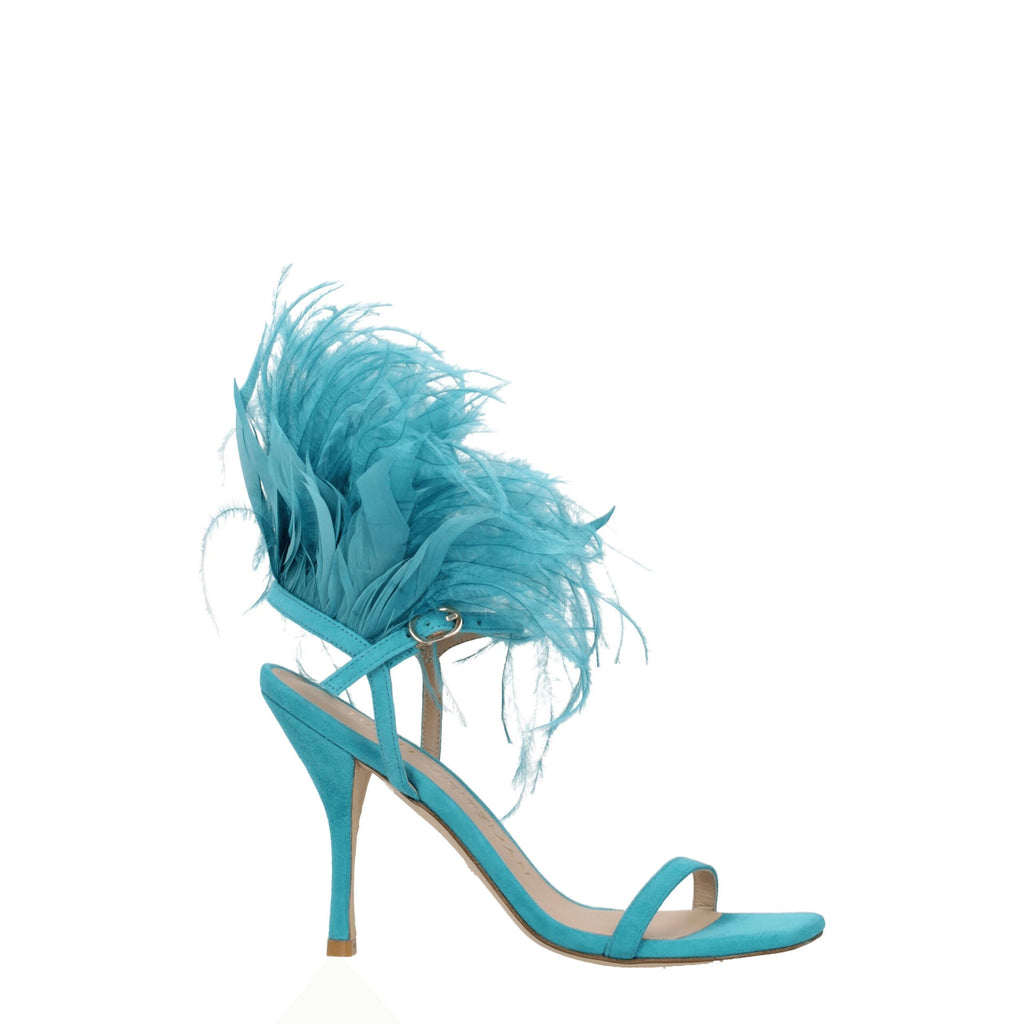 Green Leather Stiletto Heel Sandals