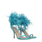 Green Leather Stiletto Heel Sandals